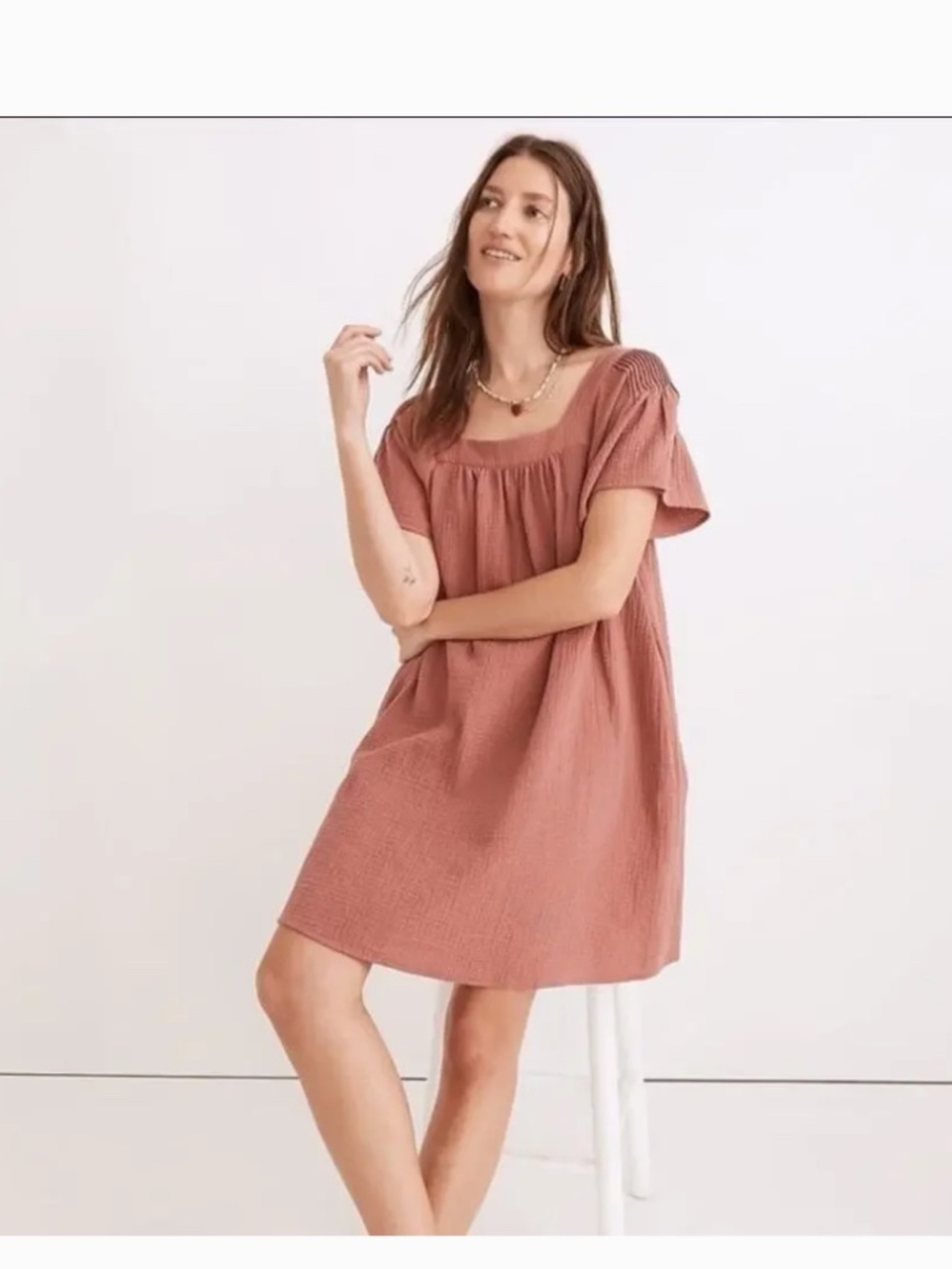 Madewell Lightspun Butterfly Square-Neck Pink Gauze Mini Dress
